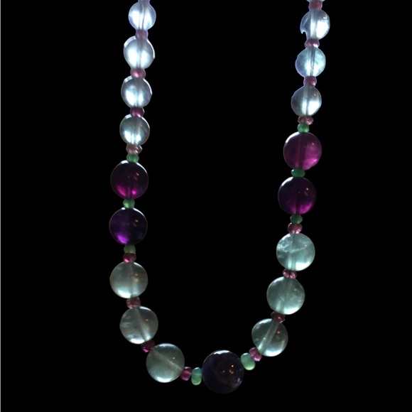 Vintage Fluorite & Amethyst Bead Necklace - Picture 2 of 6